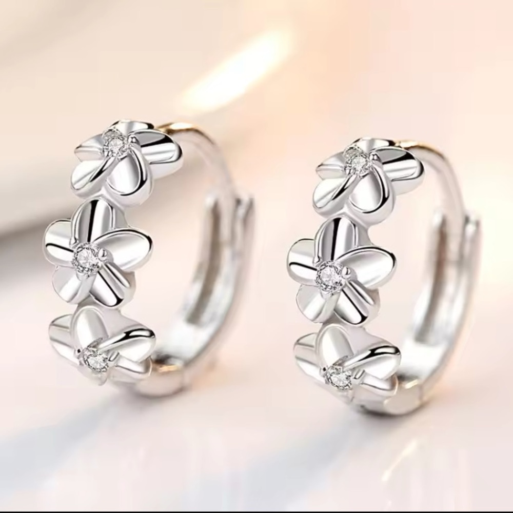 Sterling Silver Floral Cubic Zirconia Earrings